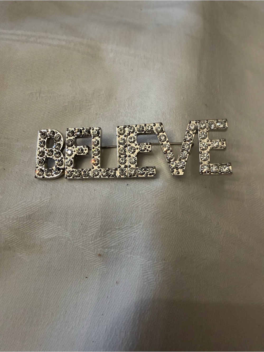 Believe Rhinestone Pin Brooch - Silver Sparkle